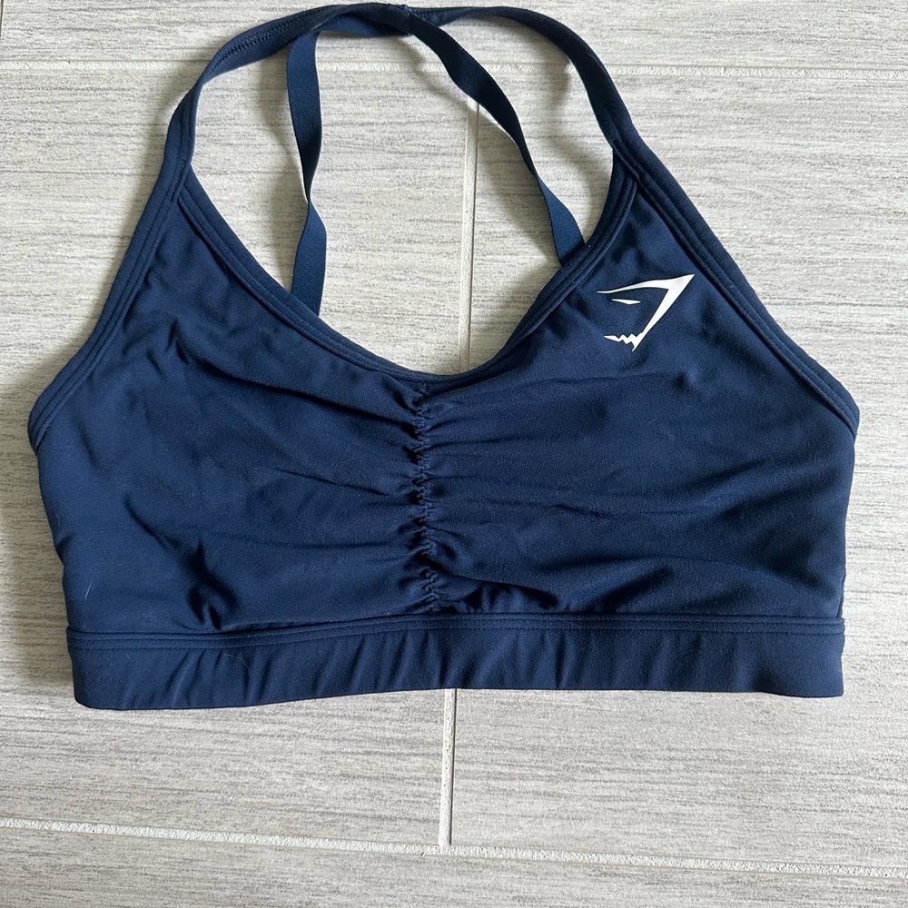 GymShark Navy ruched sports bra